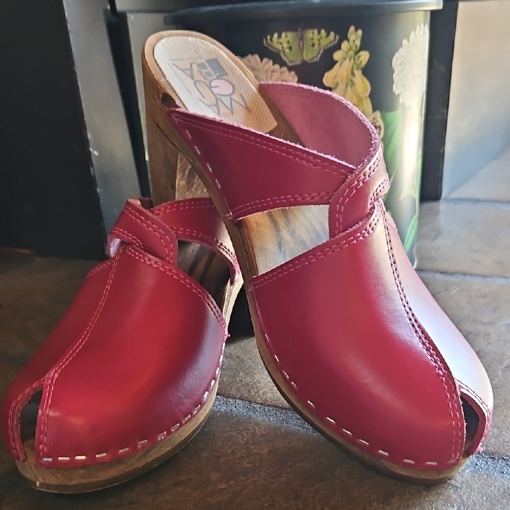 Elegant Red Leather Mules